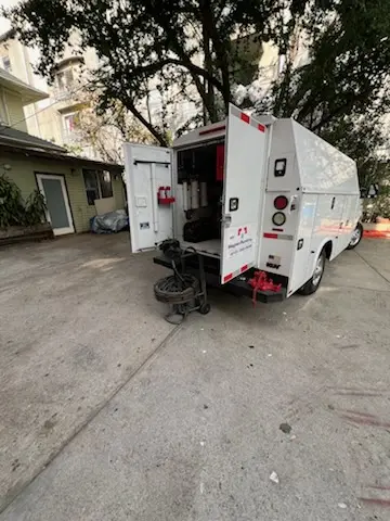 Magnet Plumbing service vehicle on-site for Sewer Line Repair in Old San Juan